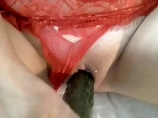 Milf Nadia Fucks Pussy And Ass With A Cucumber Finished Shinny up